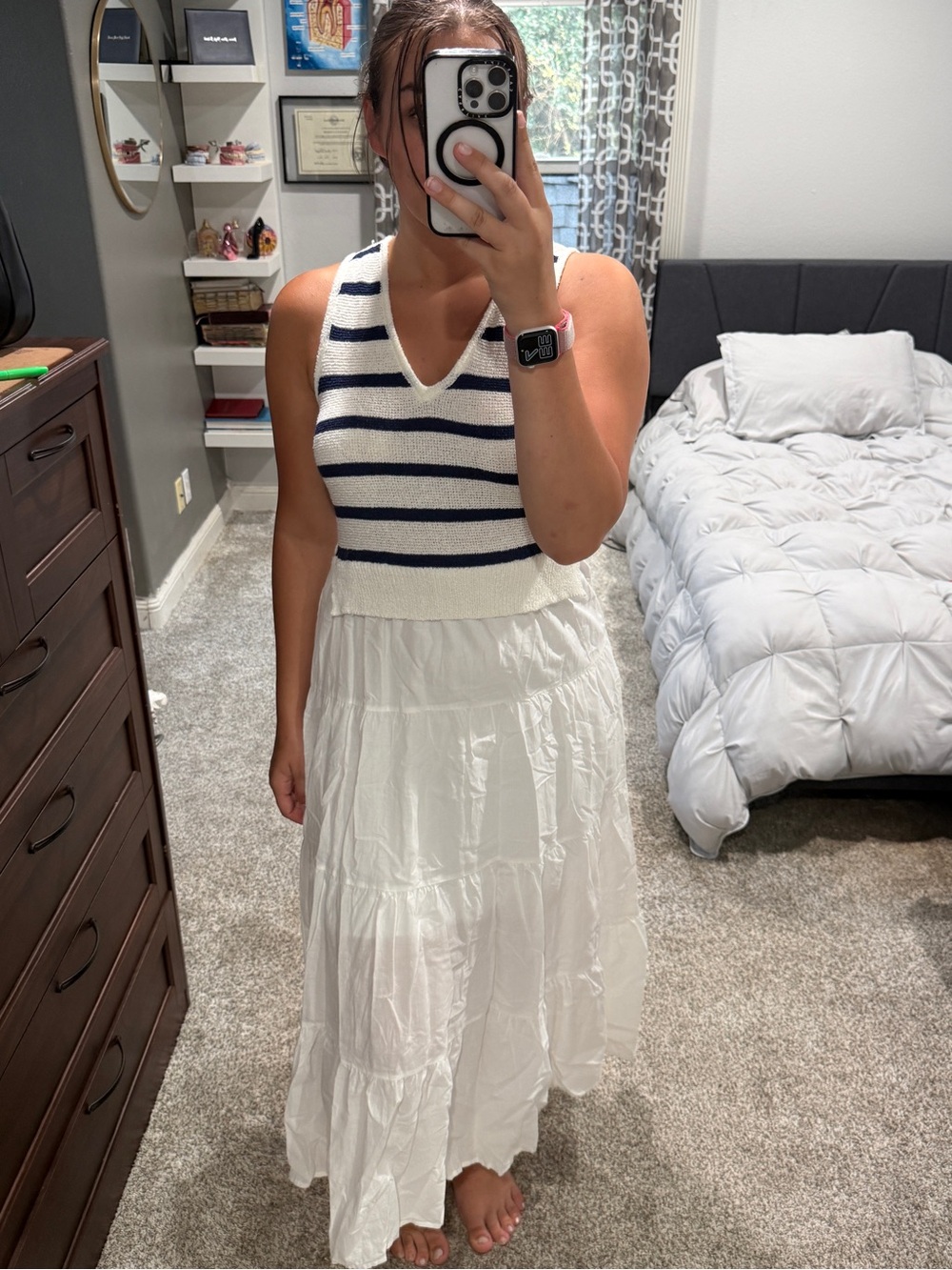 Say What? White and Navy Striped Knit Tank Dress